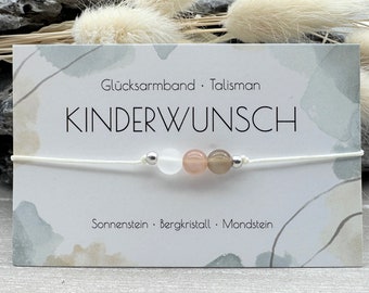 KINDERWUNSCH • Edelstein Macramé Armband • Sonnenstein • Bergkristall • Mondstein • Ø ca. 6mm • Glücksbringer • Talisman • Mommy to be