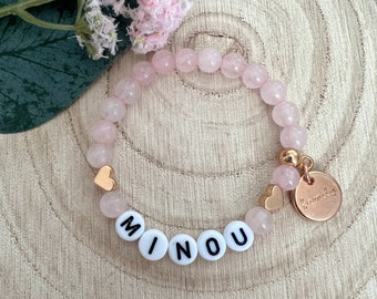 Bracelet made of natural stone pearls • gemstones • christening, baby bracelet • family • hearts • birth • baptism • gift • lucky charm • talisman