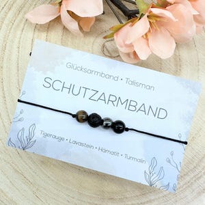 SCHUTZARMBAND • Edelstein Macramé Armband • Tigerauge • Lavastein • Hämatit • Turmalin • Ø 6 mm • Glücksbringer • Talisman • Art.-Nr. MAC027