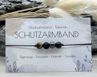 PROTECTIVE BRACELET • Gemstone Macramé Bracelet • Tiger Eye • Lava Stone • Hematite • Tourmaline • Ø 6 mm • Lucky Charm • Talisman