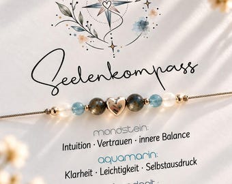 SEELENKOMPASS • Edelsteinarmband • Glücksbringer • Mondstein • Aquamarin • Labradorit • Symbolischer Schmuck Geschenk • Leichtigkeit