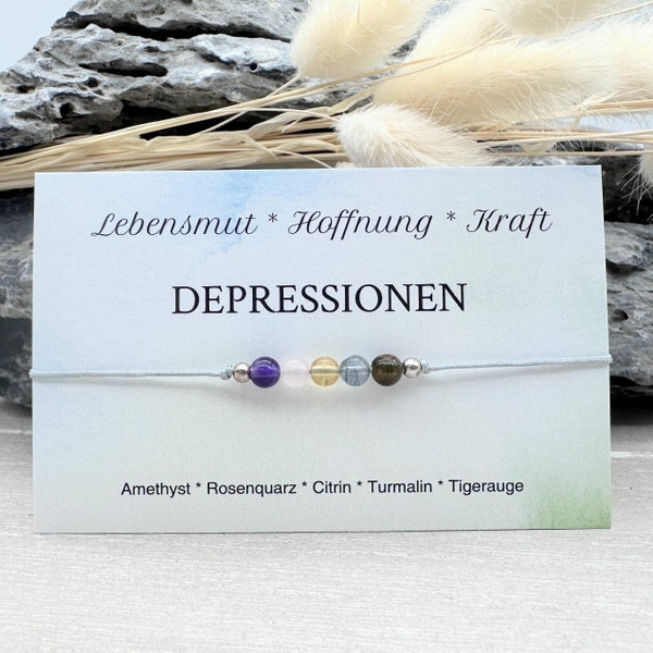 DEPRESSIONEN • Edelstein Macramé Armband • Rosenquarz • Amethyst • Turmalin • Citrin • Tigerauge • Ø ca. 4 mm • Glücksbringer • Talisman