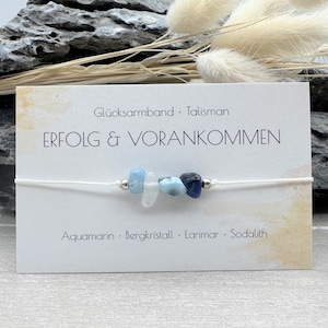 SUCCESS & PROGRESS • Gemstone Macramé Bracelet • Chips • Aquamarine • Rock Crystal • Larimar • Sodalite • Lucky Charm • Talisman