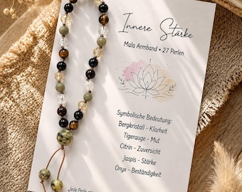 Mala Armband INNERE STÄRKE • Handgeknüpft 27 Perlen • Yoga • Gebetskette • Tigerauge • Bergkristall • Citrin • Onyx • Jaspis • Meditation
