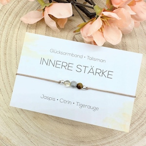 INNERE STÄRKE • Edelstein Macramé Armband • Jaspis • Citrin • Tigerauge • Ø 4 mm • Glücksbringer • Talisman • Lebensmut • Art.-Nr. MAC028.3