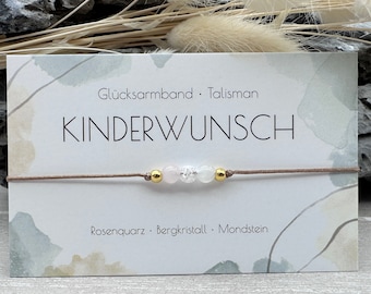 KINDERWUNSCH • Edelstein Macramé Armband • Rosenquarz • Bergkristall • Mondstein • Ø ca. 4 mm • Glücksbringer • Talisman • Mommy to be