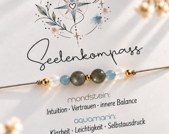 SEELENKOMPASS • Edelsteinarmband • Glücksbringer • Mondstein • Aquamarin • Labradorit • Symbolischer Schmuck Geschenk • Leichtigkeit