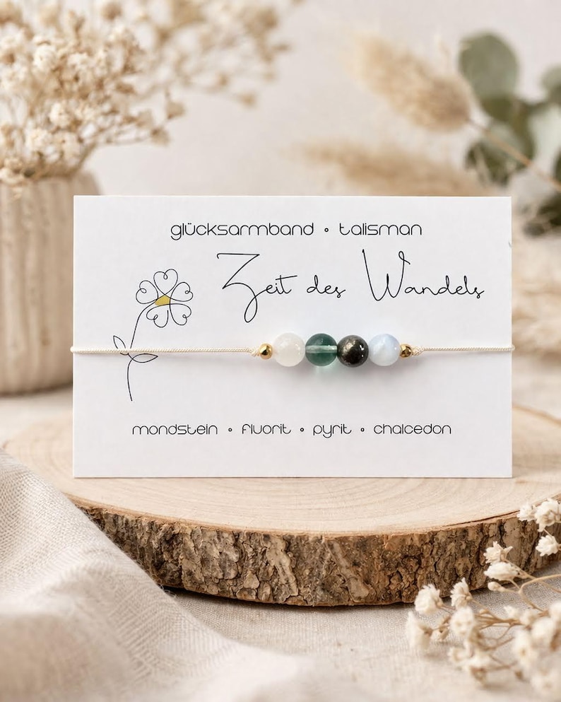 TIME OF CHANGE • Menopause • Lucky Bracelet • Gemstone Bracelet • Moonstone • Fluorite • Pyrite • Chalcedony • Symbolic Jewelry image 1