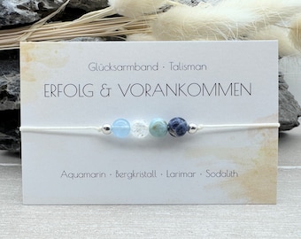 SUCCESS & PROGRESS • Gemstone Macramé Bracelet • Aquamarine • Rock Crystal • Larimar • Sodalite • Lucky Charm • Talisman