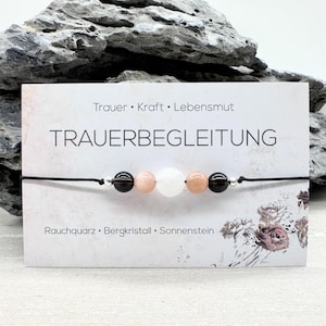 GRIEFING SUPPORT • Gemstone Macramé Bracelet • Smoky Quartz • Rock Crystal • Sunstone • Ø 6 mm/8 mm • Courage • Strength • Item No. MAC008.3