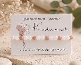 WISH FOR A CHILD • Little Miracle • Lucky Bracelet • Gemstone Bracelet • Moonstone • Rose Quartz • Sunstone • Symbolic Jewelry Gift