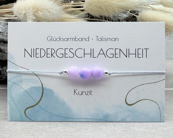 NIEDERGESCHLAGENHEIT • Edelstein Macramé Armband • Kunzit • ca. Ø 6 mm • Glücksbringer • Talisman • Aufmunterung • Lebensmut • Lebensfreude