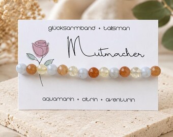 Encouragement • Strength & Confidence • Lucky Bracelet • Gemstone Bracelet • Aquamarine • Citrine • Aventurine • Symbolic Jewelry