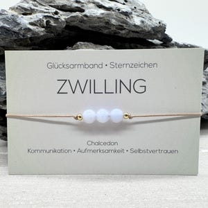 BLIŹNIĘTA • Bransoletka makrama z kamieni szlachetnych • Chalcedon Ø 6 mm • Znak zodiaku • Bransoletka na szczęście • Nr art. SZ03.1