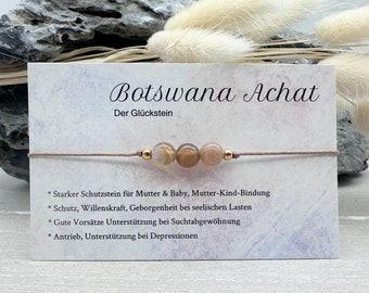 AGATE DU BOTSWANA • Bracelet Macramé Pierres Précieuses • Ø 6 mm • Porte-Bonheur • Talisman • Bonne Chance • Protection • Grossesse • future maman