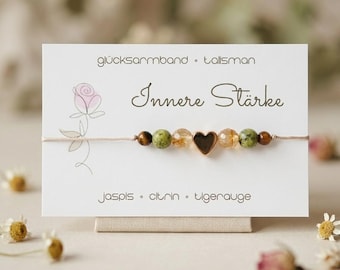 INNER STRENGTH • Strength & Self-Confidence • Lucky Bracelet • Gemstone Bracelet • Jasper • Citrine • Tiger's Eye • Symbolic Jewelry Gift
