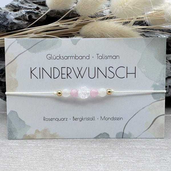 KINDERWUNSCH • Edelstein Macramé Armband • Rosenquarz • Bergkristall • Mondstein • Ø ca. 4mm/6mm • Glücksbringer • Talisman • Mommy to be