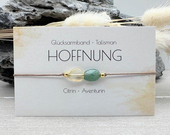 HOFFNUNG • Edelstein Macramé Armband • Citrin • Aventurin • ca. Ø 8 mm Nuggets • Glücksbringer • Talisman • Mutmacher • Selbstvertrauen