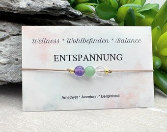 ENSPANNUNG • Edelstein Macramé Armband • Amethyst • Aventurin • Bergkristall * Ø 6 mm • Glücksbringer • Talisman • Balance • Wohlbefinden