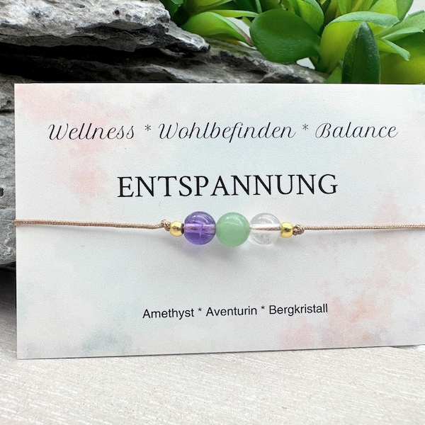 ENSPANNUNG • Edelstein Macramé Armband • Amethyst • Aventurin • Bergkristall * Ø 6 mm • Glücksbringer • Talisman • Balance • Wohlbefinden