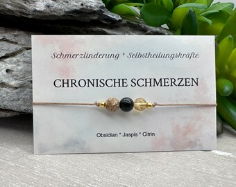 CHRONISCHE SCHMERZEN • Edelstein Macramé Armband • Obsidian • Jaspis • Citrin * Ø 6 mm • Glücksbringer • Talisman