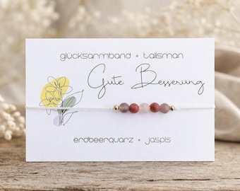 BETERSCHAP • Positieve energie • Geluksarmband • Edelsteenarmband • Aardbeikwarts • Jaspis • Symbolisch sieraad cadeau