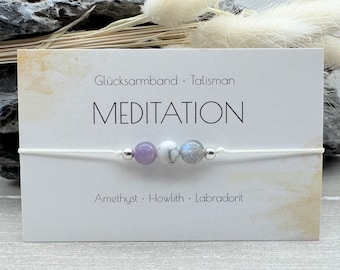 MEDITATION • Gemstone Macramé Bracelet • Amethyst • Howlite • Labradorite • Ø 6 mm • Lucky Charm • Talisman • Mindfulness • Joy of Life