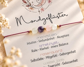 MONDGEFLÜSTER • Edelsteinarmband • Glücksbringer • Mondstein • Rosenquarz • Weiße Jade • Amethyst • Schmuck Geschenk Idee