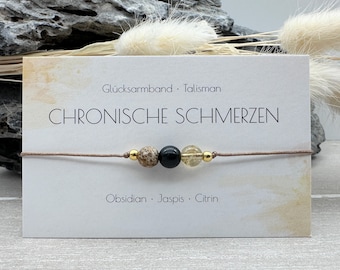 CHRONISCHE SCHMERZEN • Edelstein Macramé Armband • Obsidian • Jaspis • Citrin * Ø 6 mm • Glücksbringer • Talisman