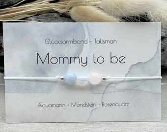 MOMMY TO BE • Edelstein Macramé Armband • Aquamarin • Mondstein • Rosenquarz • Ø 6 mm • Glücksbringer • Talisman • Glück • Harmonie