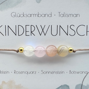 KINDERWUNSCH Edelstein Macramé Armband Rosenquarz Bergkristall Mondstein Botswana Achat Ø ca. 6mm Glücksbringer Talisman Bild 4