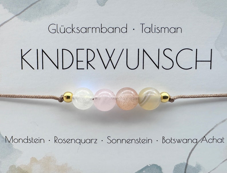 KINDERWUNSCH Edelstein Macramé Armband Rosenquarz Bergkristall Mondstein Botswana Achat Ø ca. 6mm Glücksbringer Talisman Bild 4