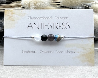 ANTI-STRESS • Edelstein Macramé Armband • Bergkristall • Obsidian • Jade • Jaspis • ca. Ø 6 mm • Glücksbringer • Talisman • Kraft • Erholung