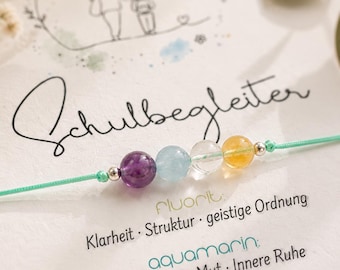 SCHOOL COMPANION • Gemstone Bracelet • Focus & Clarity • Lucky Bracelet • Fluorite • Aquamarine • Rock Crystal • Citrine • Symbolic Jewelry