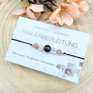 GRIEFING SUPPORT • Gemstone Macramé Bracelet • Smoky Quartz • Rock Crystal • Sunstone • Ø 6 mm/8 mm • Lucky Charm • Talisman • Courage • Strength