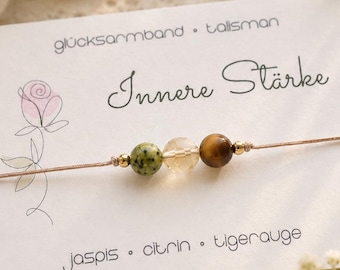 Edelstenen armband voor innerlijke kracht • Gelukssymbool • Jaspis • Citrien • Tijgeroog • Cadeau voor vriendin • Kracht en zelfvertrouwen