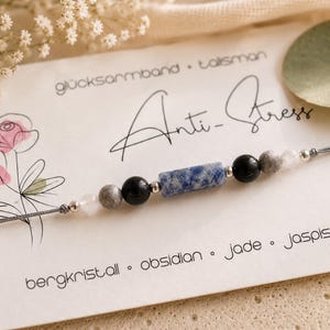ANTISTRESS • Bracciale con pietre preziose • Serenità • Cristallo di rocca • Ossidiana • Giada • Diaspro • Regalo di gioielli simbolici