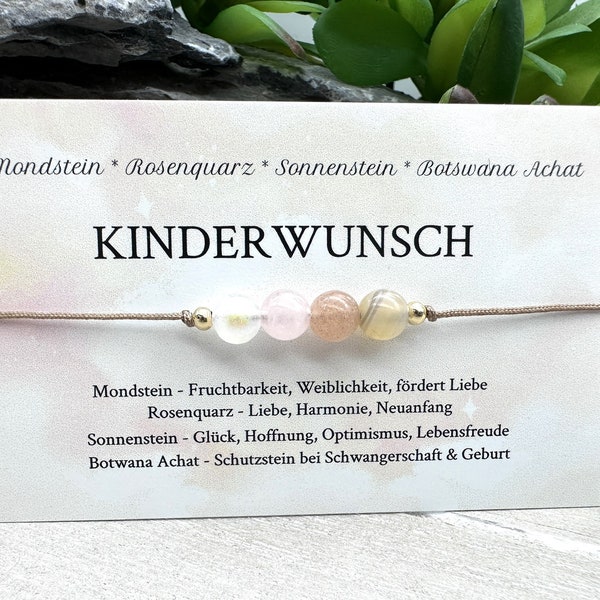 KINDERWUNSCH • Edelstein Macramé Armband • Rosenquarz • Bergkristall • Mondstein • Botswana Achat • Ø ca. 6mm • Glücksbringer • Talisman