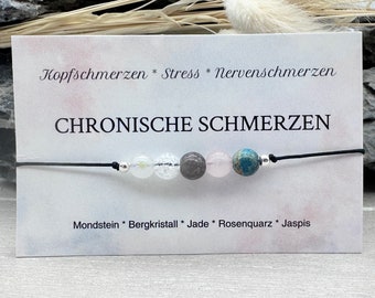 CHRONIC PAIN • Gemstone Macramé Bracelet • Moonstone • Rock Crystal • Jade • Rose Quartz • Jasper * Ø 6 mm • Lucky Charm • Talisman