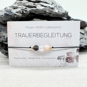 GRIEFING SUPPORT • Gemstone Macramé Bracelet • Smoky Quartz • Rock Crystal • Sunstone • Ø 6 mm • Lucky Charm • Courage • Strength • MAC008.1