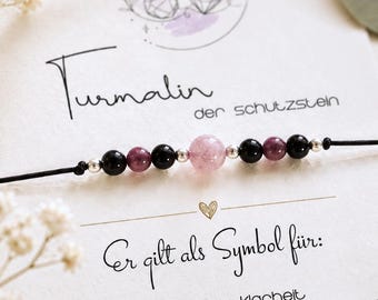 Tourmaline with plum blossom tourmaline • Gemstone bracelet • Protection & strength of heart • Symbolic jewelry gift • Protective bracelet