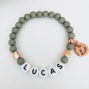 Name bracelet • Baptism, baby bracelet • Acrylic beads • Baby feet • Hearts • Birth • Baptism • Personalized • Lucky charm • Talisman