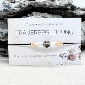 GRIEFING SUPPORT • Gemstone Macramé Bracelet • Smoky Quartz • Rock Crystal • Sunstone • Ø 6 mm/8 mm • Lucky Charm • Talisman • Courage • Strength