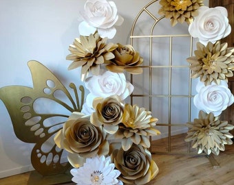 SVG Paper Flower Template Wedding Decor First Holy Communion Decor Baptism  Decor Cricut File Paper Art Paper Craft Large Flowers Gold