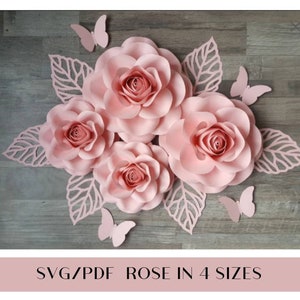 SVG/PDF 4 SIZES Paper Flower Rose Template  Pdf Flower Template Svg Rose Template Wedding Decor Party Decor Christmas Paper Flower Backdrop