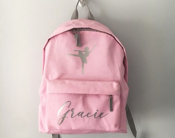 Personalised Ballet Bag - Pink and Grey Ballet Bag - Dance Bag - Ballet Backpack - Personalised Child's Bag - Ballet Kit Bag - Dance Kit Bag