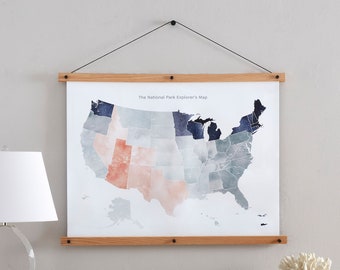 National Park Map, National Park Tracker, Magnetic Modern Wall Hanging