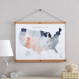 National Park Map, National Park Tracker, Magnetic Modern Wall Hanging