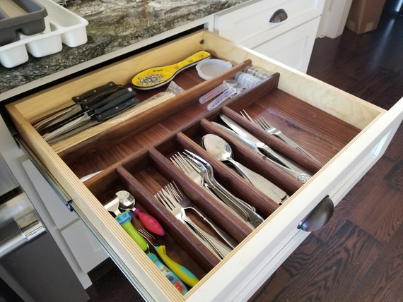 Custom Drawer Insert Organizer In Solid Black Walnut Etsy
