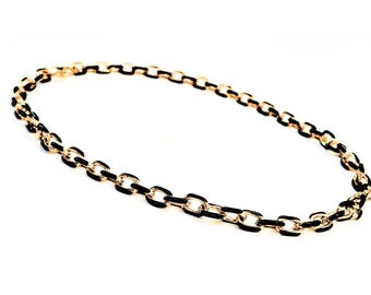 18k Gold Multicolor Enamel Chain Necklace: Stainless Steel Link Clasp
